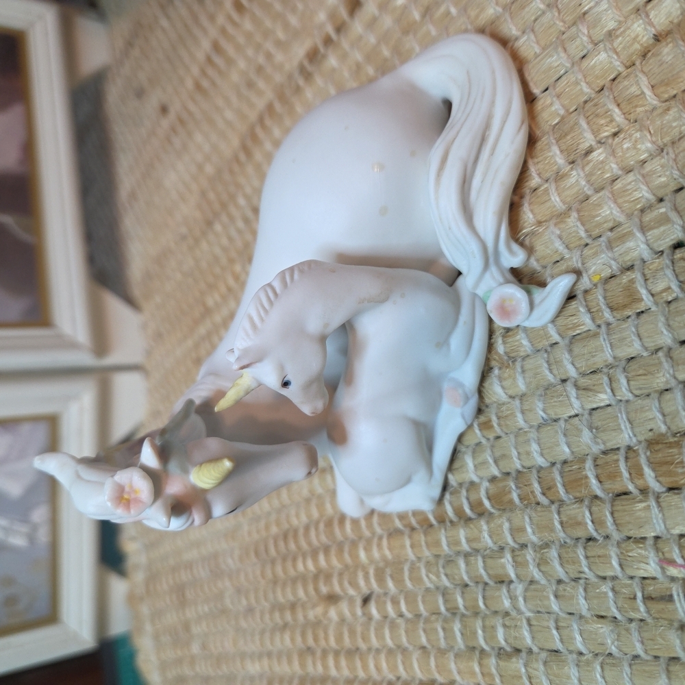 White Unicorn Figurine with Pink Accents